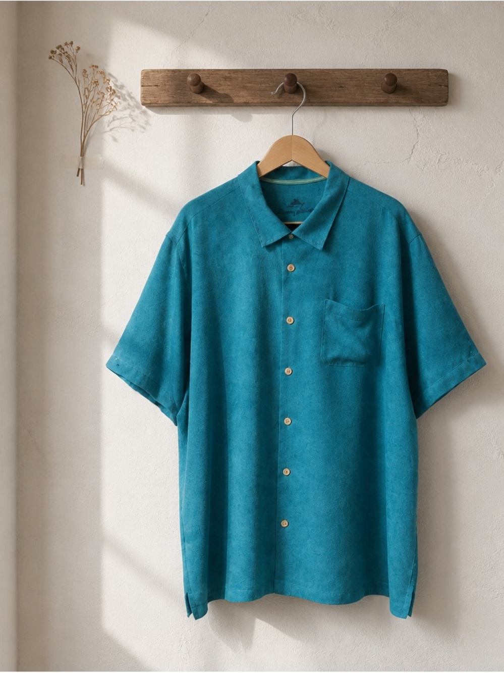Tommy Bahama Men’s 100% Silk Shirt Hazy Teal 2XL